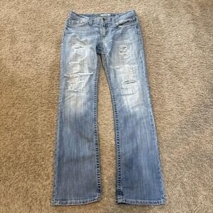 BKE Aiden Jeans Mens 33x34 Blue Relaxed Fit Bootcut Distressed Stretch Denim